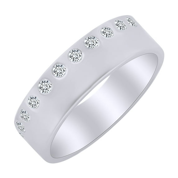 AFFY Simulated Blue Sapphire & White Natural Diamond Anniversary Band Ring in 14k White Gold Ring Size : 11