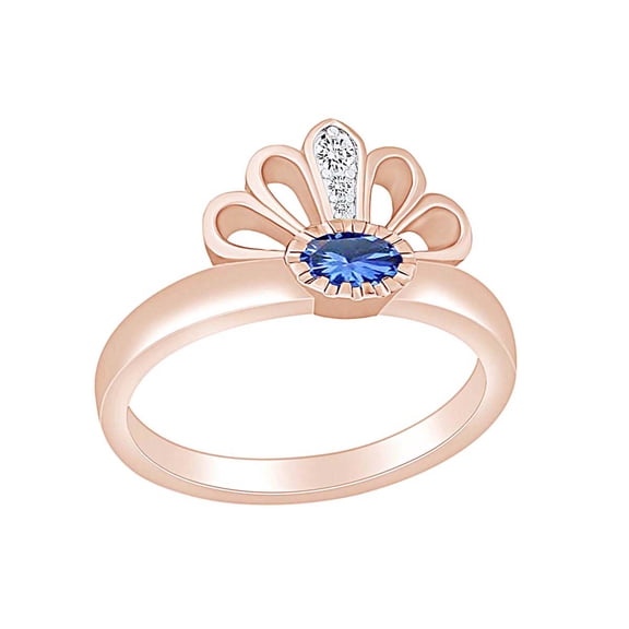 AFFY Simulated Blue Sapphire & White Natural Diamond Crown Ring 14k Rose Gold Over Sterling Silver