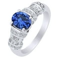 thumbnail image 1 of AFFY Simulated Blue Sapphire & White Simulated Diamond Engagement Ring 14k White Gold over Silver-14, 1 of 2
