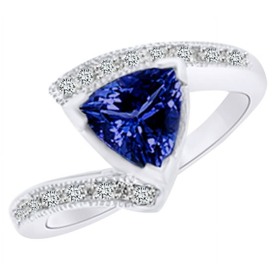 AFFY Simulated Blue Tanzanite & White Natural Diamond Bypass Engagement Ring In 14k White Gold (1.55 cttw)With Ring Size:-12
