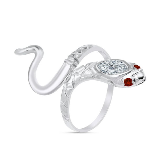 AFFY Simulated Garnet & CZ Snake Womens Band 14k White Gold Over 925 Sterling Silver