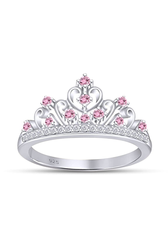 Simulated Multi Stone Aurora Princess Style Engagement Crown Ring In 14k White Gold Over Silver-4.5