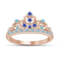 AFFY Simulated Multi Stone Cinderella Princess Style Engagement Crown Ring In 14k Rose Gold Over Silver-4.5