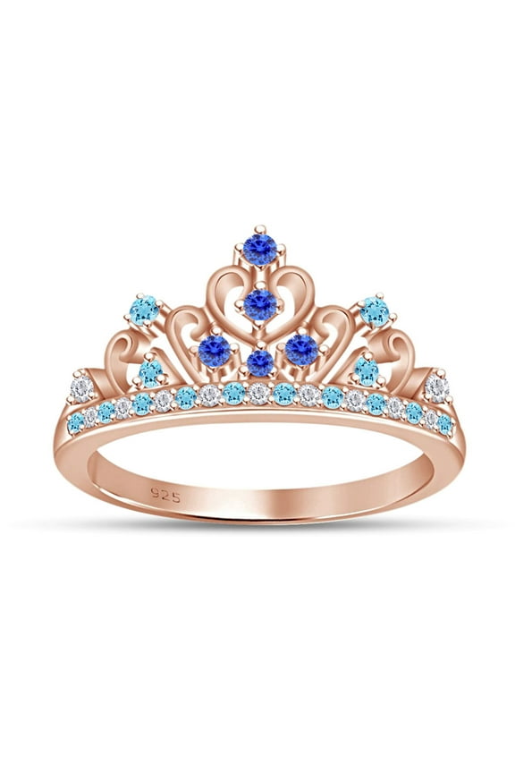 Simulated Multi Stone Cinderella Princess Style Engagement Crown Ring In 14k Rose Gold Over Silver-4.5