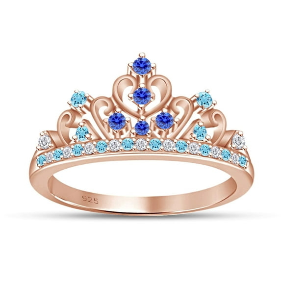 AFFY Simulated Multi Stone Cinderella Princess Style Engagement Crown Ring In 14k Rose Gold Over Silver-4.5