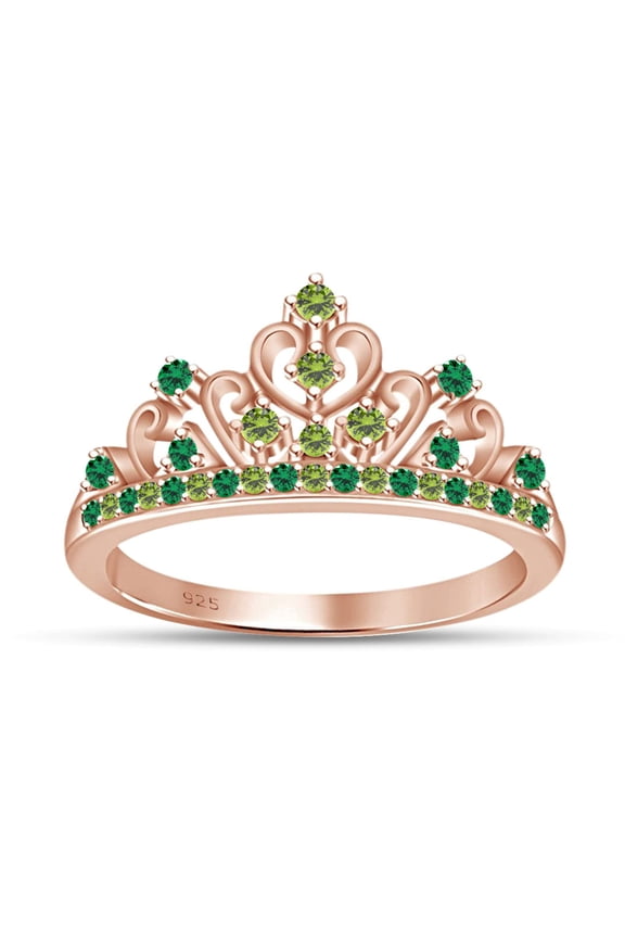 Simulated Multi Stone Mulan Princess Style Engagement Crown Ring In 14k Rose Gold Over Silver-5