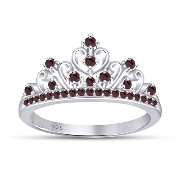 AFFY Simulated Multi Stone Pocachoca Princess Style Engagement Crown Ring In 14k White Gold Over Silver-11.5