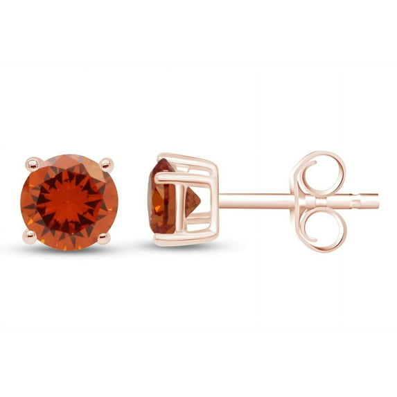 AFFY Simulated Orange Citrine Round Shape Stud Earrings In 14K Rose Gold Over Sterling Silver (4 Ct)