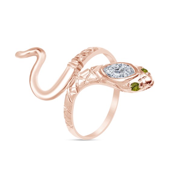 AFFY Simulated Peridot & CZ Snake Womens Band Ring 14k Rose Gold Over 925 Sterling Silver