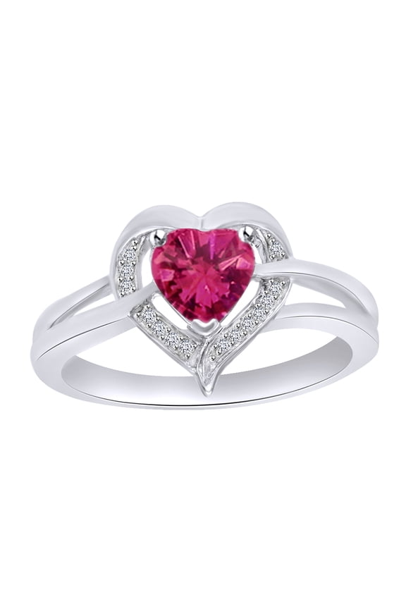 Simulated Pink & Cubic Zirconia Fashion Triangle Ring in 14k White Gold Over Sterling Silver Ring Size - 5.5