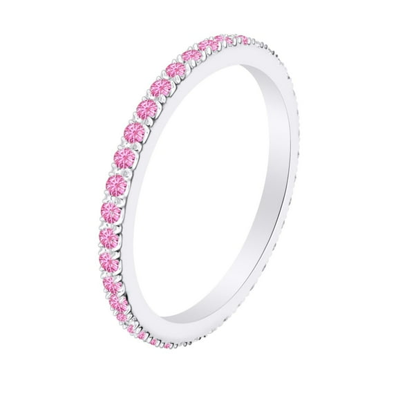 AFFY Simulated Pink Tourmaline Full Eternity Band Ring 14k White Gold Over Sterling Silver-6