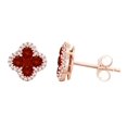 thumbnail image 1 of AFFY Simulated Red Garnet & White Natural Diamond Flower Stud Earrings In 14K Rose Gold (0.94 Cttw), 1 of 1
