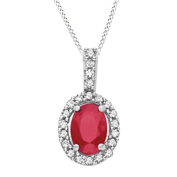 AFFY Simulated Ruby CZ & Diamond Fashion Pendant in 10K Gold (1/10 cttw)