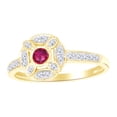 thumbnail image 1 of AFFY Simulated Ruby & White Natural Diamond Antique Flower Ring In 14k Solid Yellow Gold (0.28 cttw) Ring Size-11, 1 of 1