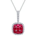 thumbnail image 1 of AFFY Simulated Ruby & White Natural Diamond Cushion Frame Pendant Necklace In 14k Solid White Gold, 1 of 1