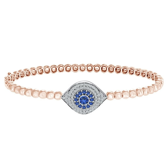 AFFY Simulated Sapphire & White Cubic Zirconia Evil Eye Beaded Bracelet 14k Rose Gold Over Sterling Silver