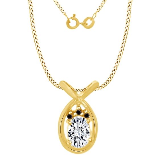 AFFY Simulated White Topaz & Black Cubic Zirconia Three Stone Pendant in Yellow Gold Over Sterling Silver (0.55 Ct)