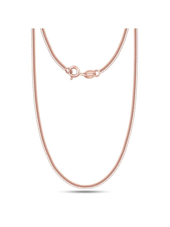 Snake Chain Necklace for Women and Men Italian Crafted 1.58mm Flexible Chain 18 Inch 14K Rose Gold Over 925 Sterling Silver with Spring Ring Clasp