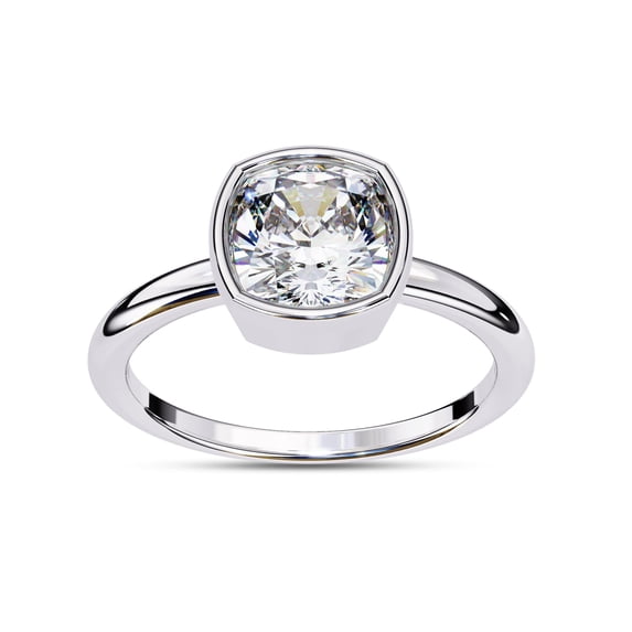 AFFY Solitaire Anniversary Wedding Rings for Women Center 7MM Cushion Cut Lab Created Moissanite Engagement Ring Jewelry Gift for Her In 14K Solid White Gold Size 5