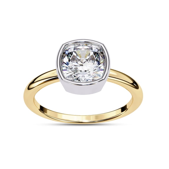 AFFY Solitaire Anniversary Wedding Rings for Women Center 7MM Cushion Cut Lab Created Moissanite Engagement Ring Jewelry Gift for Her In 14K Yellow Gold Over Sterling Silver Size 4