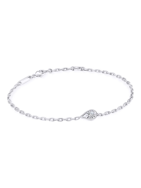 Solitaire Bracelet for Women | 1/4 Carat Round Shape Lab Grown Diamond Miracle Set Teardrop Bracelets | Cuban Chain Link Bracelets In 14K White Gold Over Sterling Silver (0.25Ctw)- 8.00 Inch