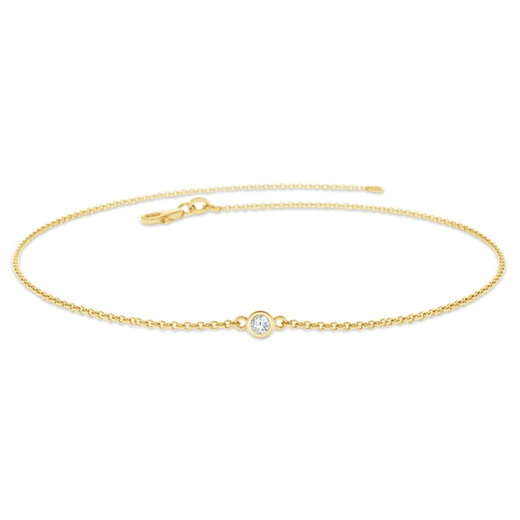 AFFY Solitaire Bracelet for Women | 2.5MM Round Shape Lab Grown Diamond Bezel Set Bridesmaid Bracelets | Curb Cable Link Chain Bracelets In 14K Yellow Gold Over Sterling Silver (0.05Ctw)- 7.00IN