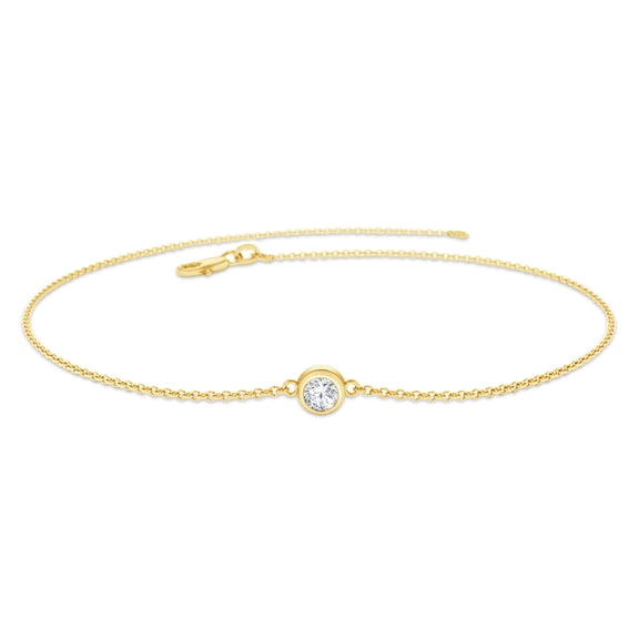 AFFY Solitaire Bracelet for Women | 3MM Round Shape Lab Grown Diamond Bezel Set Bridesmaid Bracelets | Curb Cable Link Chain Bracelets In 14K Yellow Gold Over Sterling Silver (0.10Ctw)- 6.5IN