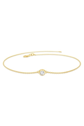 Solitaire Bracelet for Women | 3MM Round Shape Lab Grown Diamond Bezel Set Bridesmaid Bracelets | Curb Cable Link Chain Bracelets In 14K Yellow Gold Over Sterling Silver (0.10Ctw)- 6.00IN