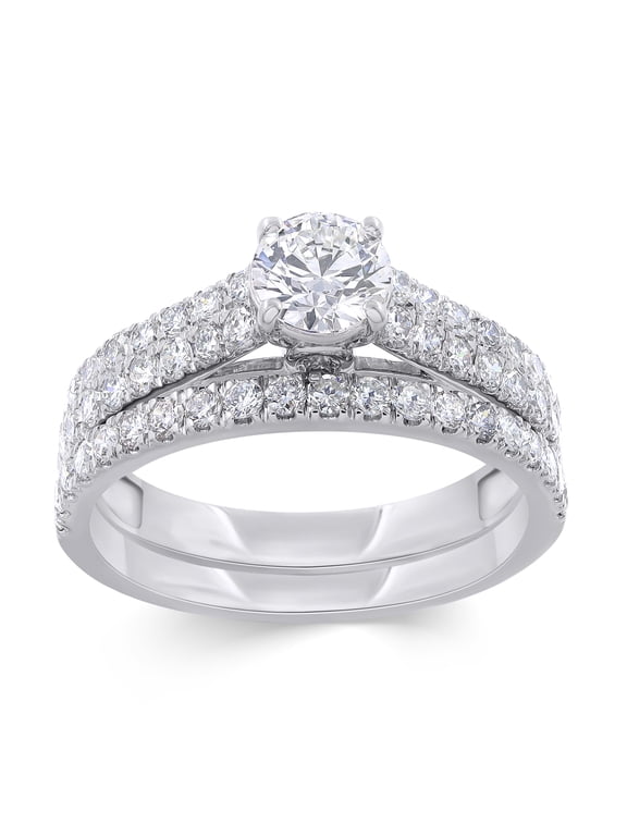 Solitaire Bridal Ring Set for Women 1.00 Carat Round Cut Lab Grown Diamond Engagement Wedding Rings in 14K White Gold Plated 925 Sterling Silver Jewelry Size-8.5