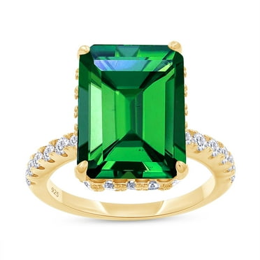 AFFY Solitaire Engagement Ring, 10X14MM Emerald Shape Zambian Emerald Lab Grown Gemstone & Created Moissanite Wedding Promise Ring In 14K White Gold Over Sterling Silver (6.40 Cttw), Size-10