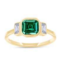 AFFY Solitaire Engagement Ring, 6X6MM Asscher Shape Zambian Emerald Lab Grown Gemstone & Created Moissanite Wedding Rings for Her In 14K White Gold Over Sterling Silver (1.10 Cttw), Size-10