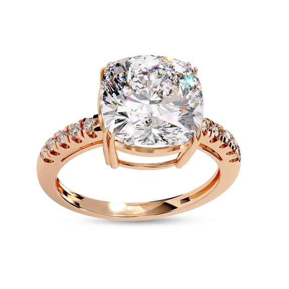 AFFY Solitaire Engagement Ring | Center 10MM Cushion Cut Lab Created Moissanite Promise Rings For Women In 14K Solid Rose Gold Jewelry Gift for Her | Ring Size-4
