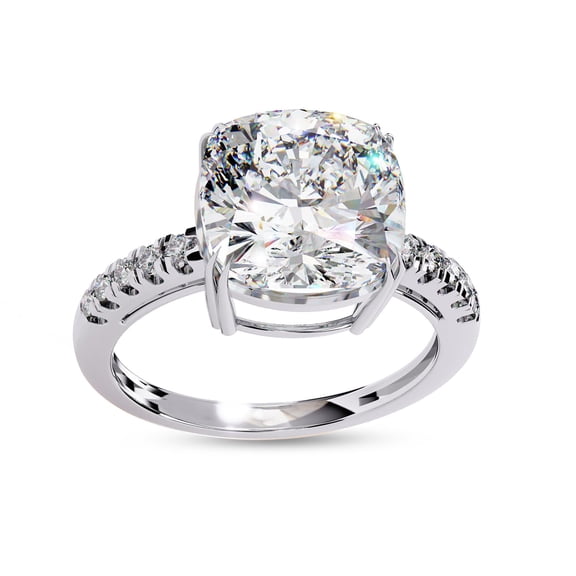 AFFY Solitaire Engagement Ring | Center 10MM Cushion Cut Lab Created Moissanite Promise Rings For Women In 14K White Gold Over Sterling Silver Jewelry Gift for Her | Ring Size-4
