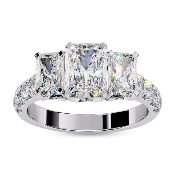 AFFY 3 Stone Engagement Ring | Center 7X5MM Radiant Cut Lab Created Moissanite Promise Rings For Women In 14K White Gold Over Sterling Silver Jewelry Gift for Her, Ring Size 6