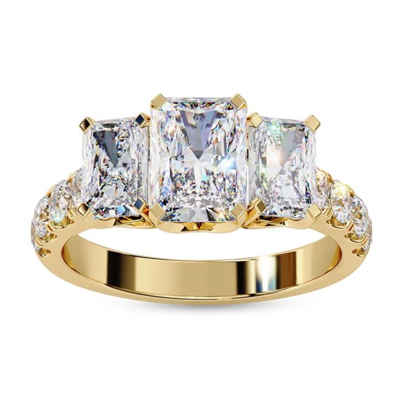 AFFY 3 Stone Engagement Ring | Center 7X5MM Radiant Cut Lab Created Moissanite Promise Rings For Women In 14K Yellow Gold Over Sterling Silver Jewelry Gift for Her, Ring Size 4.5