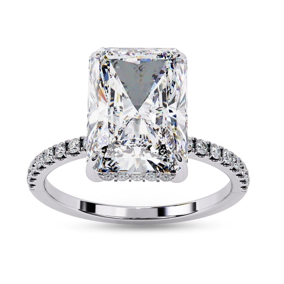 AFFY Solitaire Engagement Ring | Center 8.5X6.5MM Radiant Cut Lab Created Moissanite Promise Rings For Women In 14K White Gold Over Sterling Silver Jewelry Gift for Her, Ring Size 4.5