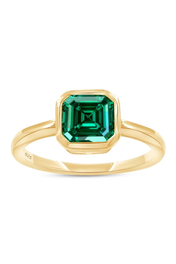 Solitaire Engagement Ring For Women, 6X6MM Asscher Shape Zambian Emerald Lab Grown Gemstone Wedding Promise Ring for Her In 14K Yellow Gold Over Sterling Silver (0.85 Cttw)-10