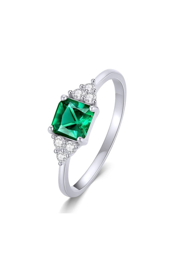 Solitaire Engagement Ring for Her, 6X6MM Asscher Shape Zambian Emerald Lab Grown Gemstone & Moissanite Promise Ring In 14K White Gold Over Sterling Silver (1.00 Cttw)-4.5
