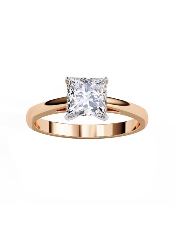Solitaire Engagement Ring for Women, 1.00 Carat (ctw) Princess Cut Lab Grown Diamond Ring in 14K Rose Gold Plated 925 Sterling Silver Jewelry Gift for Her FGH, SI Quality Size-5.5