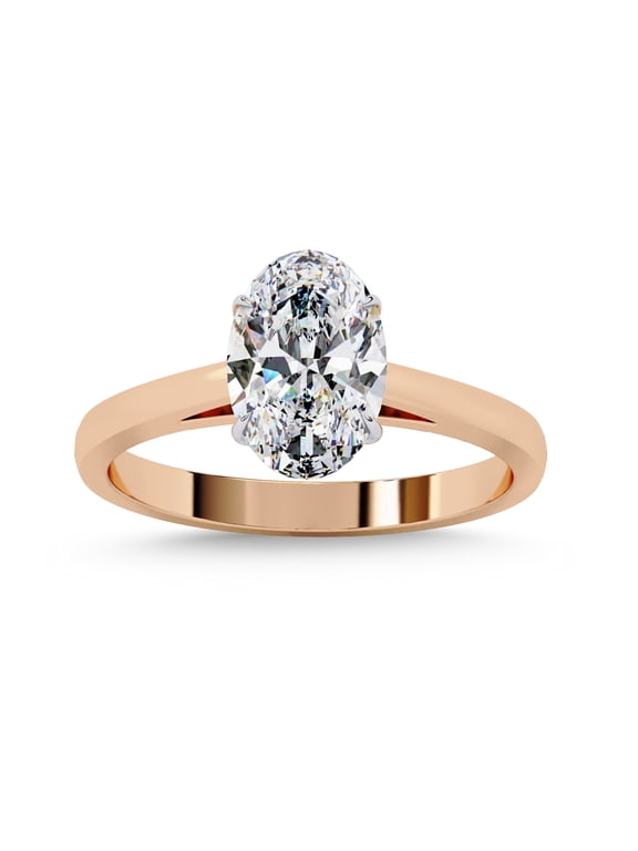Solitaire Engagement Ring for Women, 1.20 Carat (ctw) Oval Cut Lab Grown Diamond Stackable Ring in 14K Rose Gold Plated 925 Sterling Silver Jewelry Gift for Her FGH, SI Quality Size-6.5
