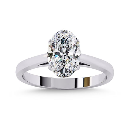 AFFY Solitaire Engagement Ring for Women, 1.20 Carat (ctw) Oval Cut Lab Grown Diamond Stackable Ring in 14K White Gold Plated 925 Sterling Silver Jewelry Gift for Her FGH, SI Quality Size-4