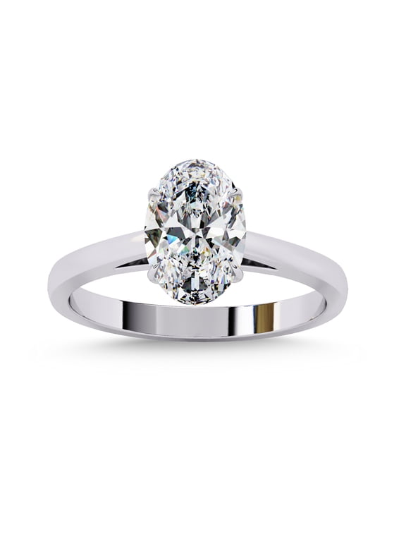 Solitaire Engagement Ring for Women, 1.20 Carat (ctw) Oval Cut Lab Grown Diamond Stackable Ring in 14K White Gold Plated 925 Sterling Silver Jewelry Gift for Her FGH, SI Quality Size-8