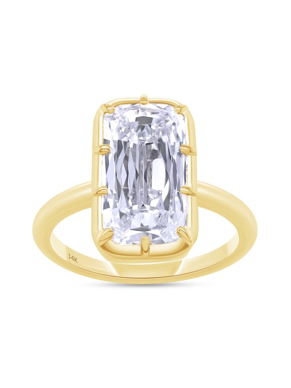Solitaire Engagement Ring for Women, 3.00 Carat (ctw) Elongated Cushion Cut IGI Certified Lab Grown Diamond Ring in 10K Solid Yellow Gold Jewelry Gift for Her Size-4
