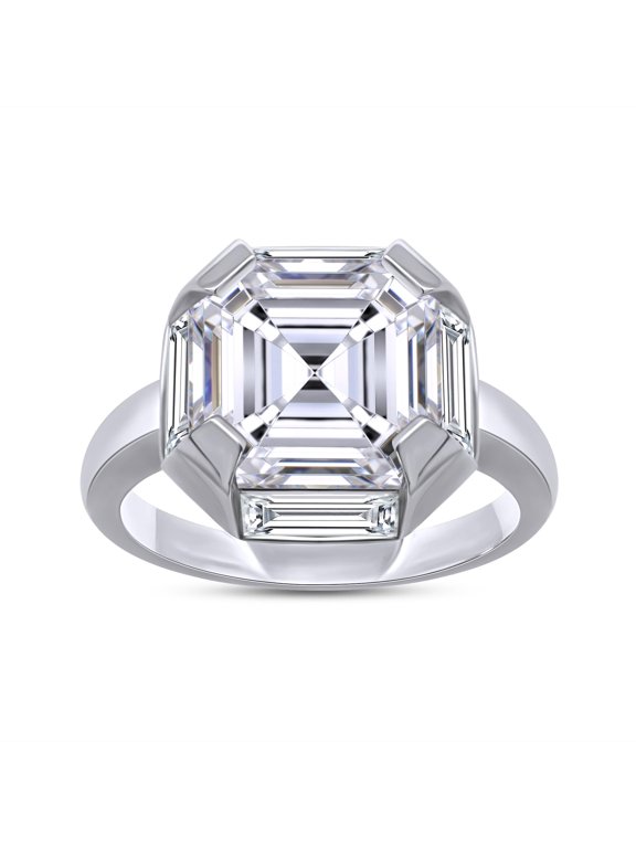 Solitaire Engagement Ring for Women, 5.80 Carat (ctw) Asscher and Baguette IGI Certified Lab Grown Diamond Ring in 10K Solid White Gold Jewelry Gift for Her Size-9