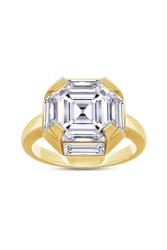 Solitaire Engagement Ring for Women, 5.80 Carat (ctw) Asscher and Baguette IGI Certified Lab Grown Diamond Ring in 10K Solid Yellow Gold Jewelry Gift for Her Size-9