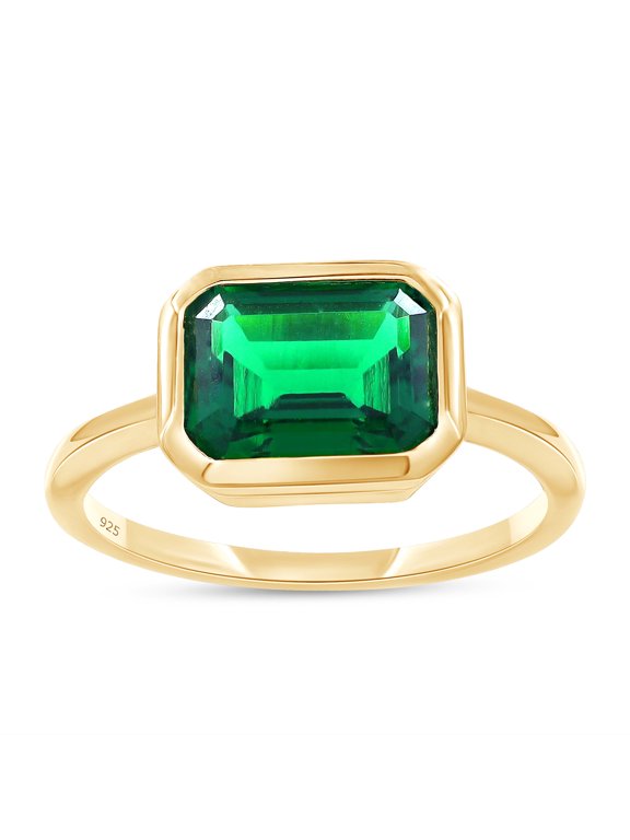 Solitaire Engagement Ring for Women, 7X9MM Emerald Shape Zambian Emerald Lab Grown Gemstone Wedding Promise Ring for Her In 14K Yellow Gold Over Sterling Silver (2.00 Cttw)-8