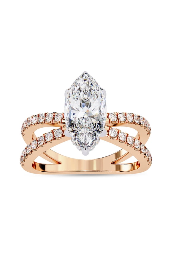 Solitaire Engagement Ring for Women | Center 12x6mm Marquise Cut Lab Created Moissanite Criss Cross Solitaire Promise Rings in 10K Solid Rose Gold Jewelry Gift for Her, Ring 6