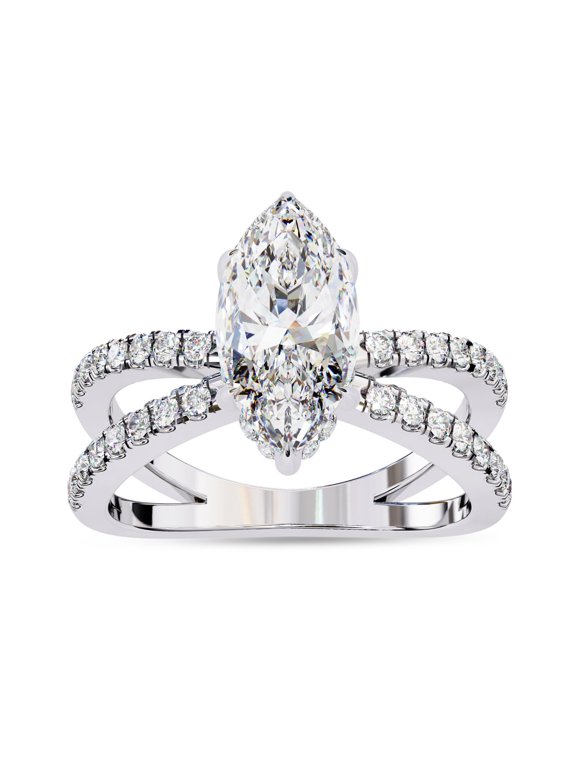Solitaire Engagement Ring for Women | Center 12x6mm Marquise Cut Lab Created Moissanite Criss Cross Solitaire Promise Rings in 14K Solid White Gold Jewelry Gift for Her, Ring 10