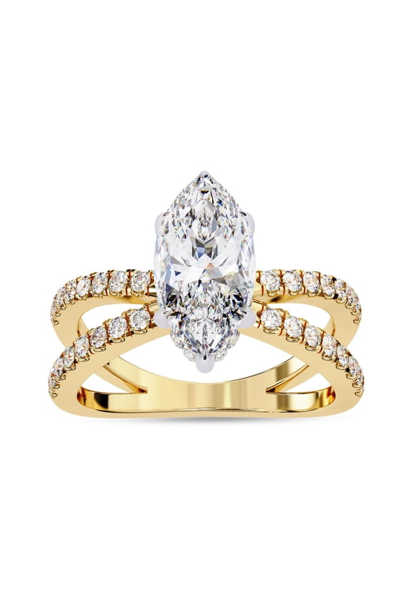 Solitaire Engagement Ring for Women | Center 12x6mm Marquise Cut Lab Created Moissanite Criss Cross Solitaire Promise Rings in 14K Solid Yellow Gold Jewelry Gift for Her, Ring 10