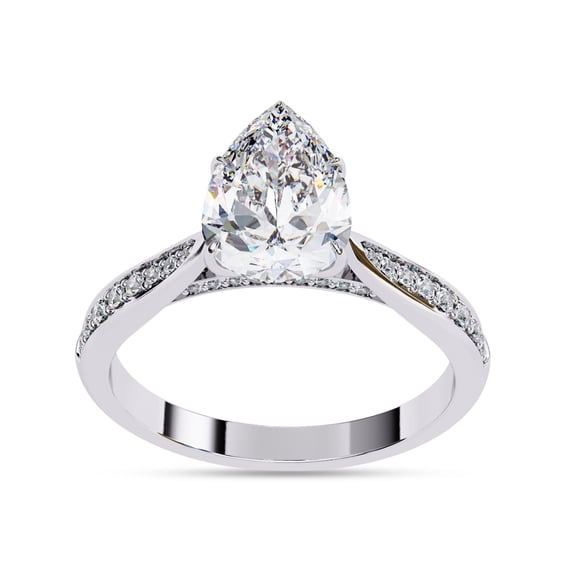 AFFY Solitaire Engagement Ring for Women Center 8X6MM Pear and Round Lab Created Moissanite Rings Jewelry Gift for Her In 14K White Gold Over Sterling Silver Size 6.5
